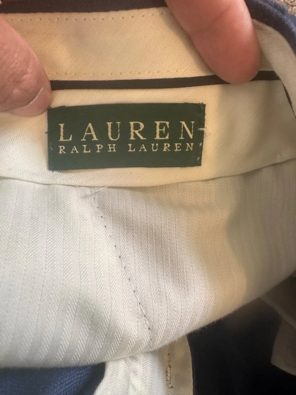 Ralph Lauren Linen Pleated Trousers Pants Men 38x30 Blue Wide Leg Preppy Coastal